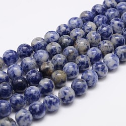 Brins de perles de jaspe de tache bleue naturelle, ronde, 6mm, Trou: 1mm, Environ 61~65 pcs/chapelet, 15 pouce