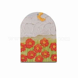 Printed Acrylic Pendants, Arch-shaped with Moon & Flower, Orange Red, 34.5x24x2mm, Hole: 1.2mm