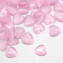 Cat Eye Cabochons, Heart, Pearl Pink, 10x10x2.5mm
