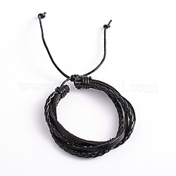 De cuero ajustable pulseras multifilares, con cordón encerado, negro, 57mm