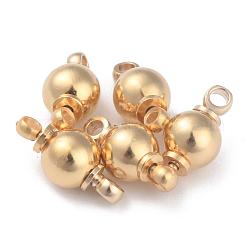 Perle pendenti in ottone con cappuccio, placcato di lunga durata, con foro filettato, tondo, vero placcato oro 24k, 8.5x6mm, Foro: 1.4 mm, diametro interno: 2mm, vite: 3x6.2 mm