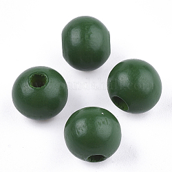 Cuentas de madera natural pintada, redondo, verde, 10x8.5~9mm, agujero: 2~3 mm