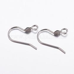 304 Stainless Steel Earring Hooks, with Horizontal Loop, Stainless Steel Color, 15.5x15x2mm, Hole: 2mm, 19 Gauge, Pin: 0.9mm