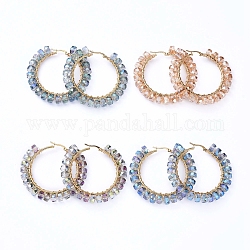 Créoles en 304 acier inoxydable, boucles d'oreilles en perles, perles de verre, anneau, or, couleur mixte, 57x59x7.5mm, pin: 1x0.6 mm