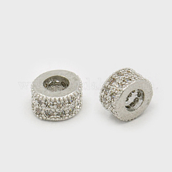 Perles de cubes zircone en laiton , rondelle, platine, 4x6mm, Trou: 3mm