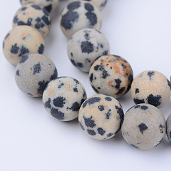Natural Dalmatian Jasper Beads Strands, Frosted, Round, 8~8.5mm, Hole: 1mm, about 47pcs/strand, 15.5 inch