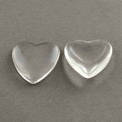 Cabochons cardiaques de verre transparent, clair, 23x23x6~6.5mm