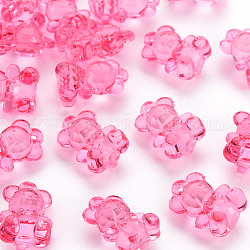 Transparent Acrylic Pendants, Faceted, Bear, Hot Pink, 19.5x13.5x10.5mm, Hole: 1.5mm, about 400pcs/500g