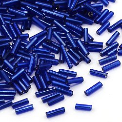 Perles de bugle en verre, Argenté, bleu moyen, 6~8x1.8mm, Trou: 0.6mm, 10000 pcs / livre