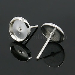 Brass Stud Earring Settings, Cadmium Free and Lead Free, Silver, Tray: 6.5mm, 12x8x2mm, Pin: 0.7mm