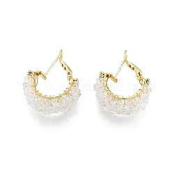 Boucles d'oreilles créoles épaisses en strass cristal, bijoux en fil de laiton pour femmes, or, 26.5x21.5x10mm, pin: 0.7 mm