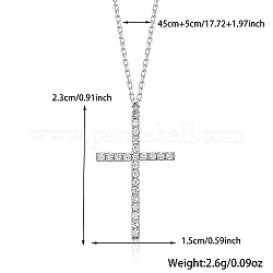 Croix plaqué rhodium 925 argent sterling micro pavé clair zircon cubique pendentif colliers, platine, 17.72 pouce (45 cm), pendentif: 23x15 mm
