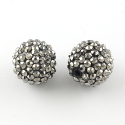 Perline di resina strass, con perle tonde acriliche all'interno, per i gioielli bubblegum, grigio, 20x18mm, Foro: 2~2.5 mm