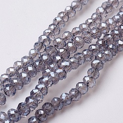 Chapelets de perles en verre électroplaqué, perle plaquée lustre, facette, rondelle, grises , 4~4.5x3mm, Trou: 0.5mm, Environ 130~135 pcs/chapelet, 15.5~16 pouce (39~40 cm)