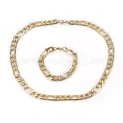 304 Stainless Steel Jewelry Sets, Figaro Chains Necklaces & Bracelets, Golden, Necklace: 23.8 inch(60.5mm), Bracelets: 8-5/8 inch(22cm)