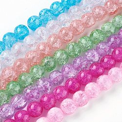 Crackle Glass Bead Strands, Round, Mixed Color, 6mm, Hole: 1mm, about 62~63pcs/strand, 14.56 inch~15.15 inch(37~38.5cm)