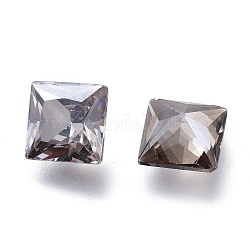 Cubic Zirconia Pointed Back Cabochons, Faceted Square, Crystal Satin, 7x7x4mm