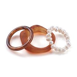 Set di anelli da dito impilabili, con anelli da dito in acrilico imitazione pietra preziosa e anelli da dito in rilievo acrilico imitazione perla, sienna, misura degli stati uniti 6~6 3/4 (16.5~17.1mm), 3 pc / set