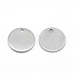 201 charms di tag in bianco in acciaio inossidabile, rotondo e piatto, colore acciaio inossidabile, 15x1mm, Foro: 1~1.5 mm
