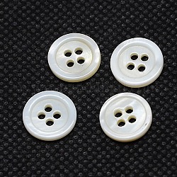 Tondo bottoni piatti shell fiume, 4-foro, fumo bianco, 11.5x2mm, Foro: 1 mm