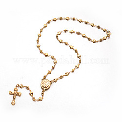 Crocifisso con una collana di perle del rosario ovale, 304 Collana in acciaio inox per pasqua, oro, 18.9 pollice (48 cm)