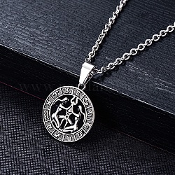 Stainless Steel Pendants, Stainless Steel Color, Flat Round with Constellation Charm, Gemini, 28x25mm