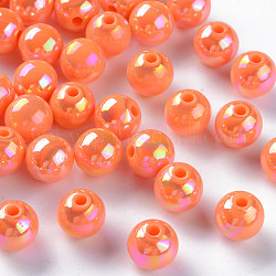 Perline acrilico opaco, ab colore placcato, tondo, corallo, 10x9mm, Foro: 2 mm, circa 940pcs/500g