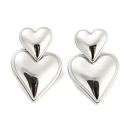 304 orecchini pendenti da donna in acciaio inossidabile con doppio cuore, colore acciaio inossidabile, 32.5x20mm