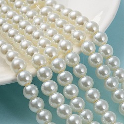 Backen gemalt pearlized Glasperlen runden Perle Stränge, hellgelb, 8~9 mm, Bohrung: 1 mm, ca. 105 Stk. / Strang, 31.4 Zoll