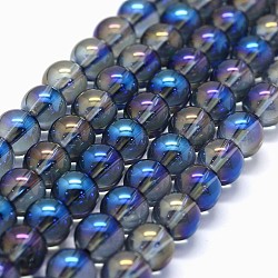 Galvani natürlichem Quarz-Kristall-Perlen Stränge, ab Farbe plattiert, Runde, Blau, 10 mm, Bohrung: 1 mm, ca. 39 Stk. / Strang, 15.7 Zoll
