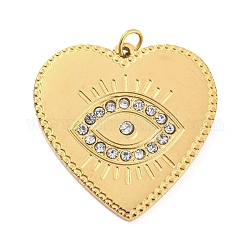 304 pendenti di strass in acciaio inox, cuore con ciondoli per gli occhi, con anelli di salto, vero placcato oro 14k, 20x20x1.5mm, Foro: 2.5 mm