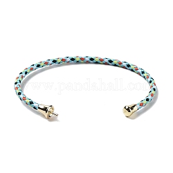 Fabrication de bracelet manchette en acier inoxydable, avec accessoire en laiton de ton doré, pour la moitié de perles percées, colorées, diamètre intérieur: 1-3/4x2-3/8 pouce (4.6x6 cm), pin: 1 mm