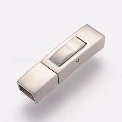 304 Stainless Steel Bayonet Clasps, Rectangle, Frosted, Stainless Steel Color, 24.5x6.5x6mm, Hole: 3x5mm