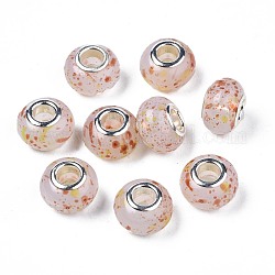 Harz europäischen Perlen, Großloch perlen, mit Platin-Ton Messing Doppeladern, Nachahmung Gelee, Rondell, Sienaerde, 14x9 mm, Bohrung: 5 mm