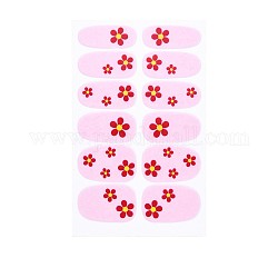 Autocollants de décalque d'ongle de couverture complète de série de fleurs, auto-adhésif, autocollant, décoration d'ongles pour femmes filles enfants, rose, 25.5x10~16.5mm, 12pcs / feuille