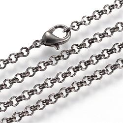Железные цепочки Роло изготовление ожерелий, с омаром застежками, пайки, металлический черный, 17.7 дюйм (45 см)