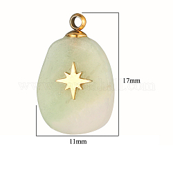 Nouveaux pendentifs en jade naturel, breloques ovales, avec tranche étoile en acier inoxydable doré, 17~18x11~12x3.5~4.3mm