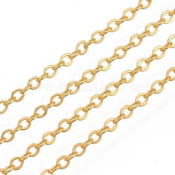 Cadenas de cable de latón, soldada, con carrete, Plano Oval, dorado, 2x1.8x0.2mm, aproximadamente 9.84 pie (3 m) / rollo