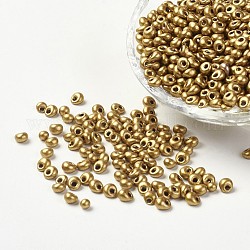 Granos de semillas de vidrio opaco, cuentas en forma de lágrima con flecos, vara de oro, 4~5x3mm, agujero: 1 mm, aproximamente 440~450 g / bolsa