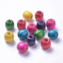 Dyed Natural Maple Wood Beads, Barrel, Lead Free, Mixed Color, 16x16~17mm, Hole: 8mm, about 676pcs/1000g