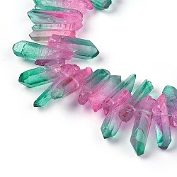 Natürlichem Quarz-Kristall-Perlen Stränge, spitze Anhänger, facettiert, Kolumne, gefärbt, Ton zwei, hellgrün, 15~40x5~13x4.5~12 mm, Bohrung: 1 mm