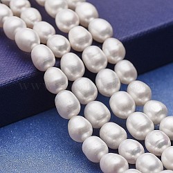 Natural Cultured Freshwater Pearl Beads Strands, Potato, White, 8~10x7~8mm, Hole: 0.5mm, about 40~41pcs/strand, 14.76~15.15 inch(37.5~38.5cm)