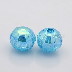 AB Color Crackle Acrylic Flat Round Beads, Half Drilled, Light Sky Blue, 16x14mm, Hole: 3mm