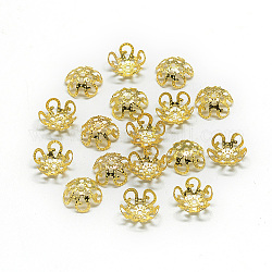 Coupelles de perles en fer plaqué, fleur, 5 pétales, en filigrane, or, 8~9x3mm, Trou: 1mm