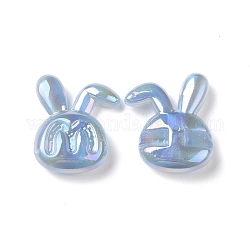Perles acryliques opaques, de couleur plaquée ab , lapin avec motif lettre m, lumière bleu ciel, 41x33x11.5mm, Trou: 3.2mm