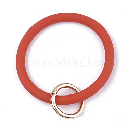 Porte-clés bracelet en silicone, avec bagues à ressort en alliage, or clair, rouge, 115mm