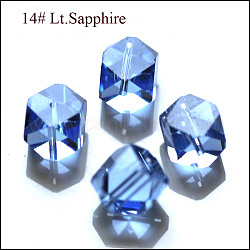 Imitation Austrian Crystal Beads, Grade AAA, Faceted, Cornerless Cube Beads, Light Sky Blue, 7.5x7.5x7.5mm, Hole: 0.9~1mm