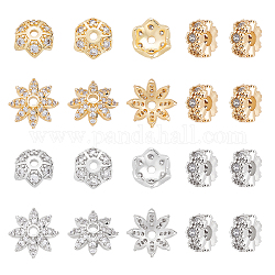 Chgcraft 24 pièces 6styles perles d'espacement en zircone cubique perles d'espacement en laiton perles de fleur multi-pétales pour la fabrication de bijoux à bricoler soi-même artisanat de bricolage, platine et d'or