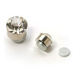 Edelstahl magnetische Ohrstecker mit Strass, Flachrund, Kristall, ca. 6 mm Durchmesser, 6 mm dick, 12 Paare / Board