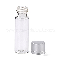 Glass Bead Containers, with Aluminum Lid, Column, Silver, 2.15x5.2cm